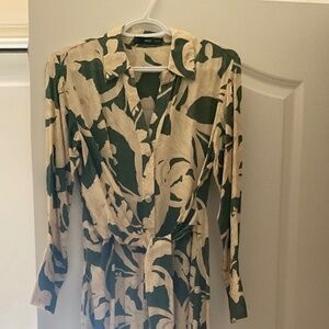 Mango Green and Cream Flowered Dress